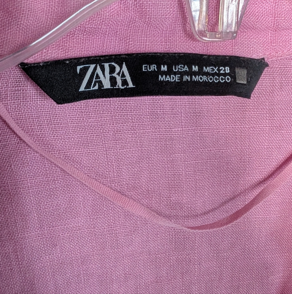 Zara Size Medium Light Pink 100% Linen Blouse Top Long Sleeve Button Up - Picture 5 of 6